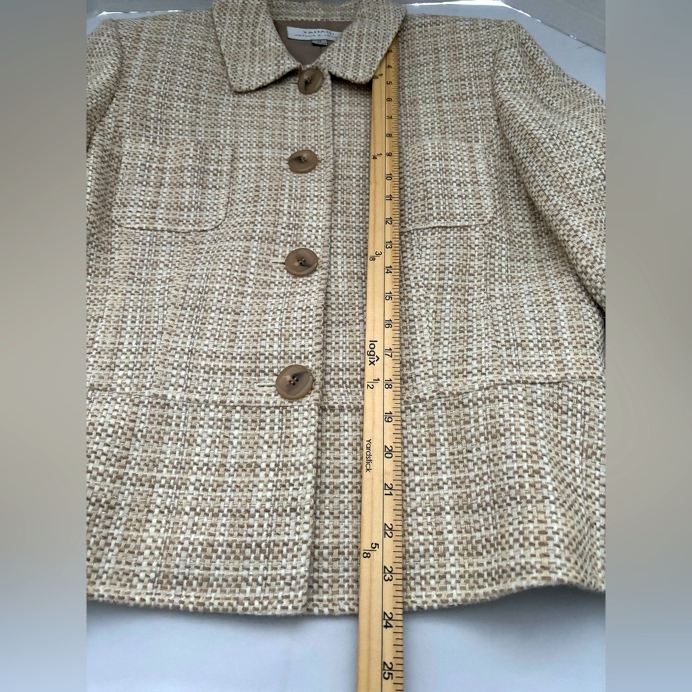 NWOT TAHARI PLAID LONG SLEEVE BEIGE FOUR BUTTON FULLY LINED NEUTRAL JACKET - Picture 11 of 14